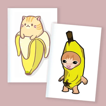 Sąsiuvinis A5 Spausdinimo - Liūdna, Verkti, Hapi Laimingas Bananų Katė Meme Mergina Studentų Juokinga Meilės Vaisių Maisto Duonos Juodos Katės Funky Užrašų Knygelė