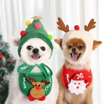 Pet Kalėdų Skrybėlę Mielas Ragų, Seilių Rankšluostį Spalvotų Kamuoliukus Skrybėlę Drabužius Šunims Šuniuką, Kombinezonai Su Antkrūtiniais Šuo Kalėdų Dress Up Prekes